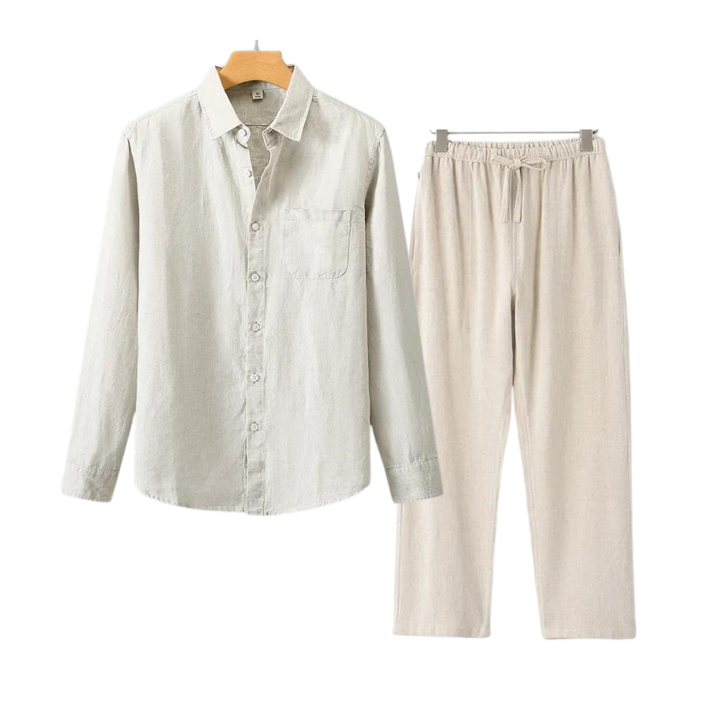 Zanzibar 4 Piece Set – Old Money Style Outfit for Men with Linen Shirt, Linen Pants, Suede Loafers & Bracelet