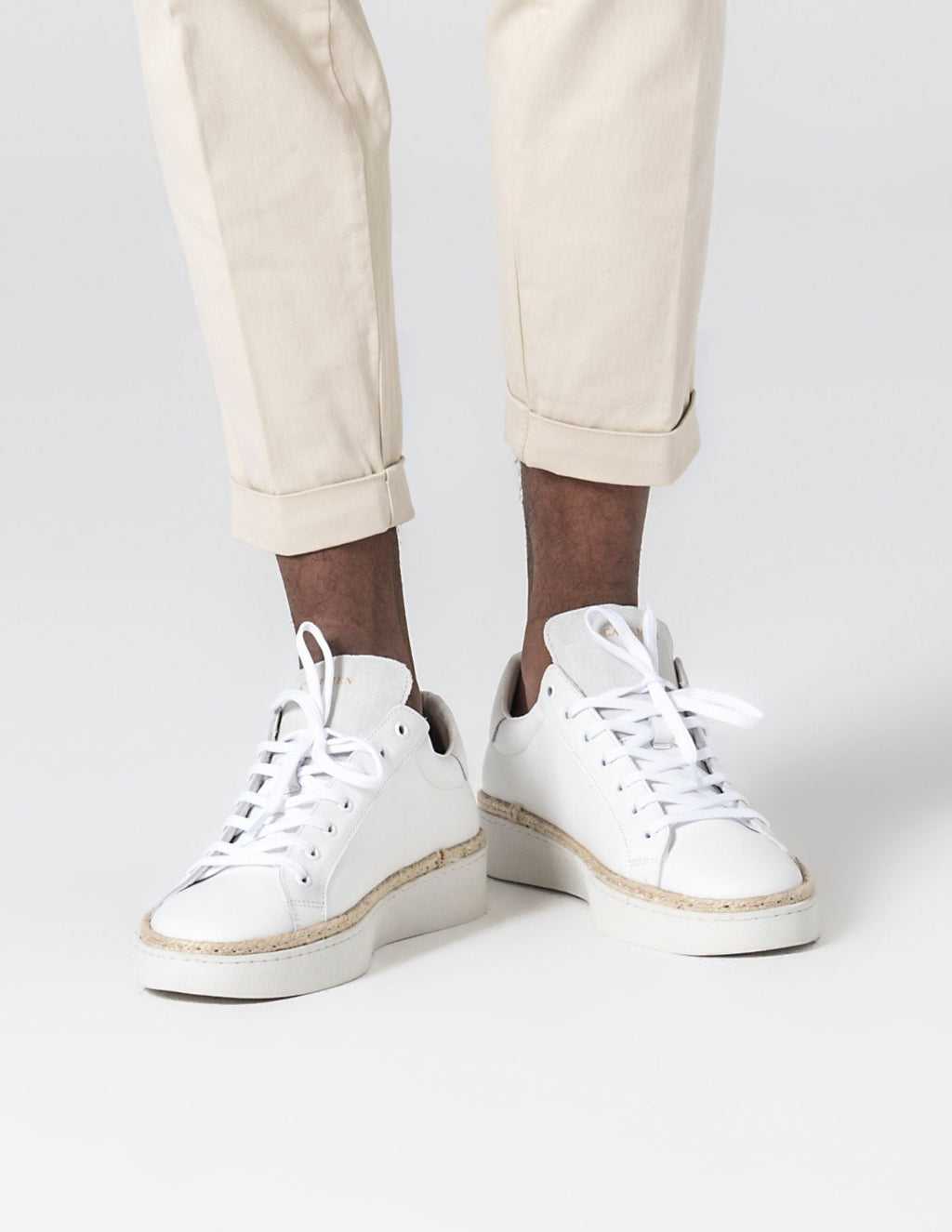 White Leather Sneakers with Raffia
