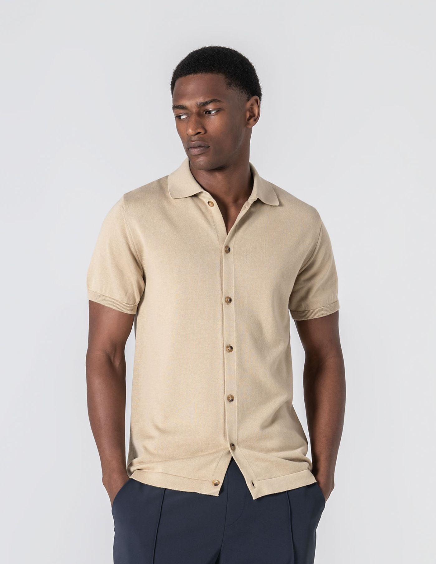Old Money Beige Shirt-Collar Polo