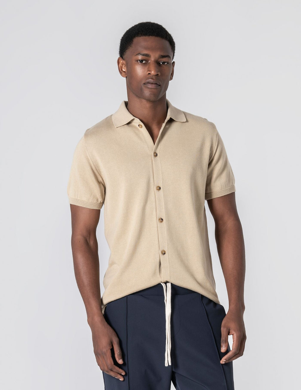 Old Money Beige Shirt-Collar Polo