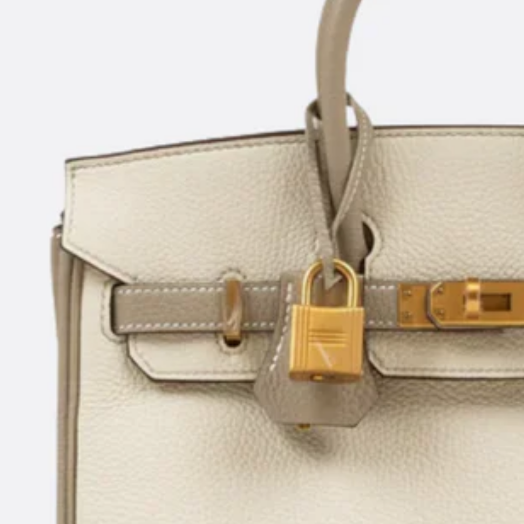 Bag 25 Brk HSS Cr / GryTr in Tg Leather with Brushed Gold Hardware