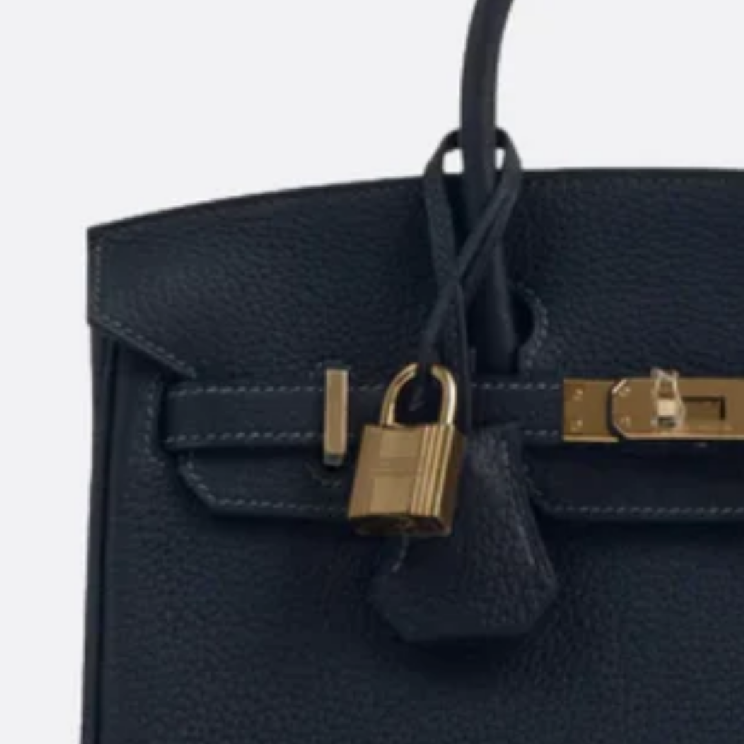 Bag 25 Brk HSS Cr / GryTr in Tg Leather with Brushed Gold Hardware